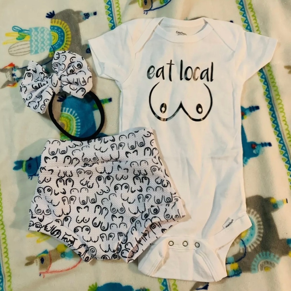Eat Local Set Of Bummie, Bow And Body breastfeeding baby outfit